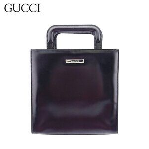GUCCI handbag logo plate leather x silver hardware Authentic Used t23793